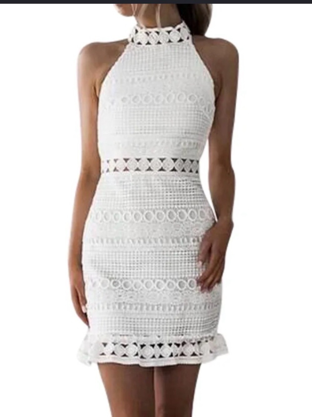 Sleeveless White Lace Halter Body on Dress